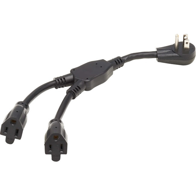 Tripp Lite Extension Cord Y Splitter, Right-Angle Nema 5-15P To 2X Nema 5-15R - Heavy Duty, 15A, 120V, 14 Awg, 1 Ft. (0.3 M), Black - Power Splitter - Nema 5-15P (P) Right-Angled To Nema 5-15R (R) - Ac 125 V - 15 A - 1 Ft - Black - North America