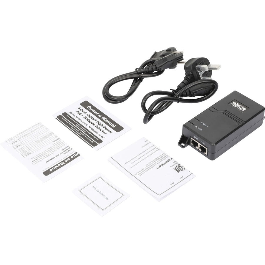 Tripp Lite Gigabit Poe+ Midspan Active Injector - Ieee 802.3At/802.3Af, 30W, 1 Port, International Plug Adapters