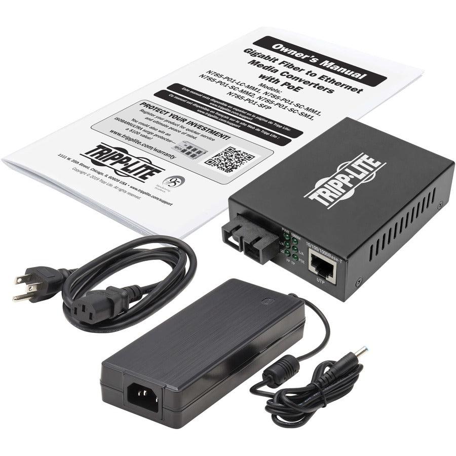 Tripp Lite Gigabit Singlemode Fiber To Ethernet Media Converter, Poe+ - 10/100/1000 Sc, 1310 Nm, 20 Km (12.4 Mi.)