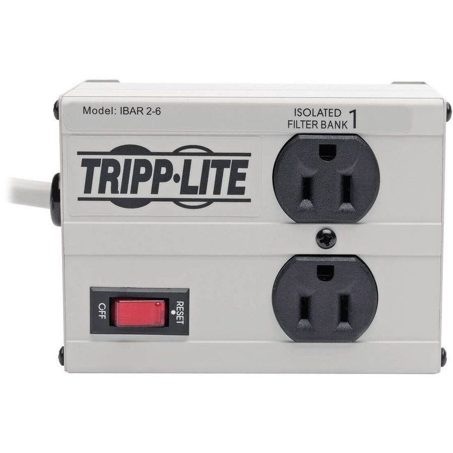 Tripp Lite Isobar 2-Outlet Surge Protector, 6 ft. Cord with Right-Angle Plug, 1410 Joules, Metal Housing