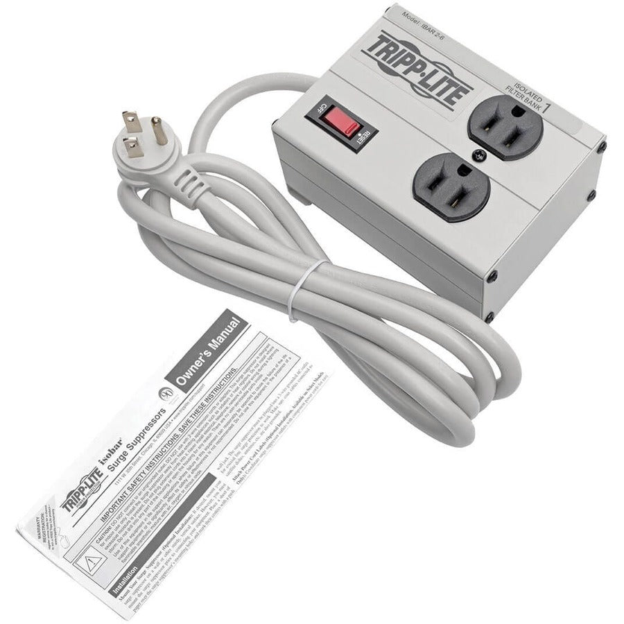 Tripp Lite Isobar 2-Outlet Surge Protector, 6 ft. Cord with Right-Angle Plug, 1410 Joules, Metal Housing