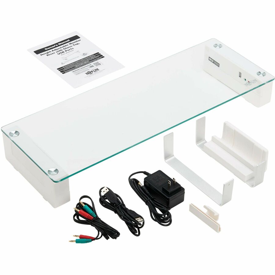 Tripp Lite Monitor Riser for Desk - Height Adjustable Glass Top USB and Audio Ports - 44 l