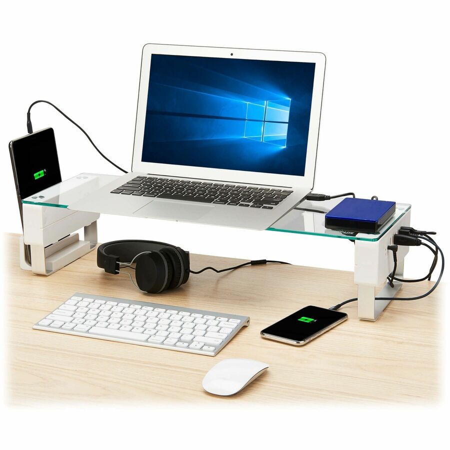 Tripp Lite Monitor Riser for Desk - Height Adjustable Glass Top USB and Audio Ports - 44 l