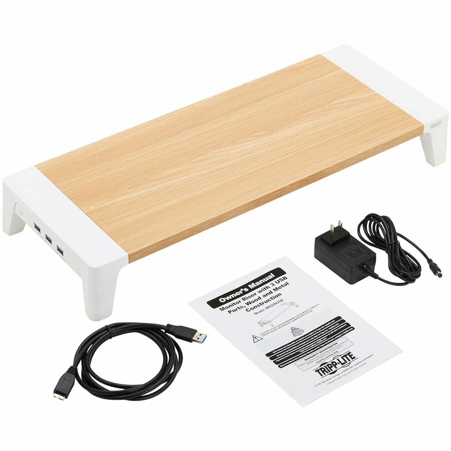 Tripp Lite Monitor Riser for Desk - Wood Top USB-A Charge and Data Ports - 44 lb Load Capa