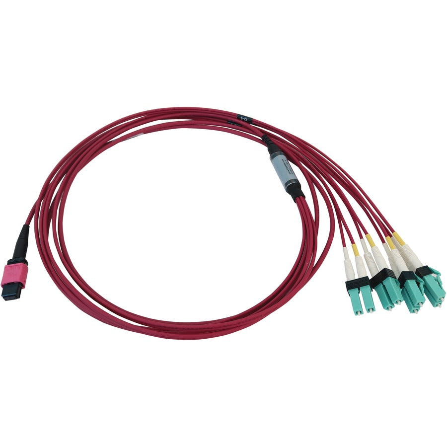 Tripp Lite N845X-03M-8L-Mg 40/100G Multimode 50/125 Om4 Fiber Optic Cable (12F Mtp/Mpo-Pc To 4X Duplex Lc/Pc F/M), Lszh, Magenta, 3 M (9.8 Ft.)