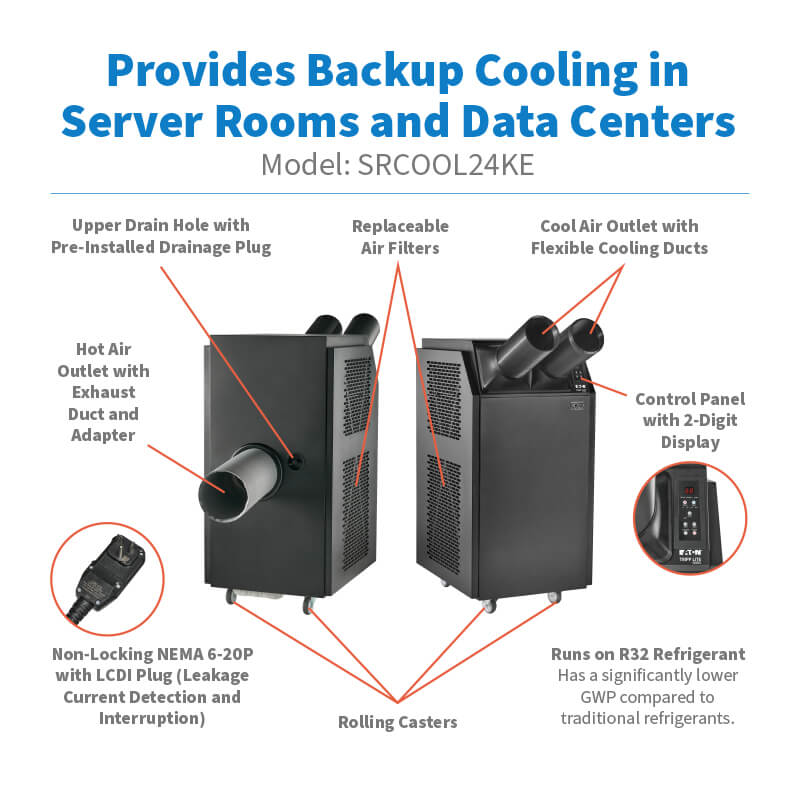 Tripp Lite Portable AC Unit for Server Rooms 24,000 BTU (7 kW) 208/240V, R32 Black