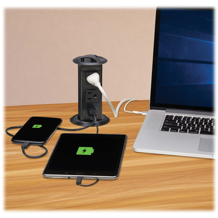 Tripp Lite Power It! 2-Outlet Pop-Up Power and Charging Dock - 2x USB-A, 6 ft. Cord, Antimicrobial Protection, Black