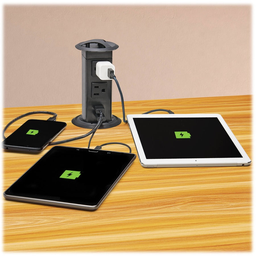 Tripp Lite Power It! 2-Outlet Pop-Up Power and Charging Dock - 2x USB-A, 6 ft. Cord, Antimicrobial Protection, Black