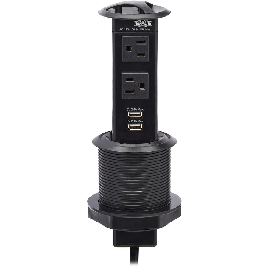 Tripp Lite Power It! 2-Outlet Pop-Up Power and Charging Dock - 2x USB-A, 6 ft. Cord, Antimicrobial Protection, Black