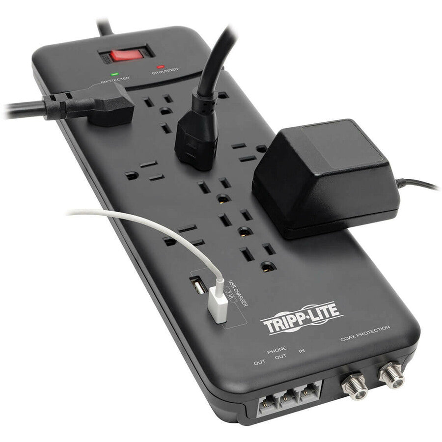 Tripp Lite Protect It! 12-Outlet Surge Protector - 8 Ft. Cord, 4320 Joules, Tel/Modem/Coax Protection, 2 Usb Ports, Black
