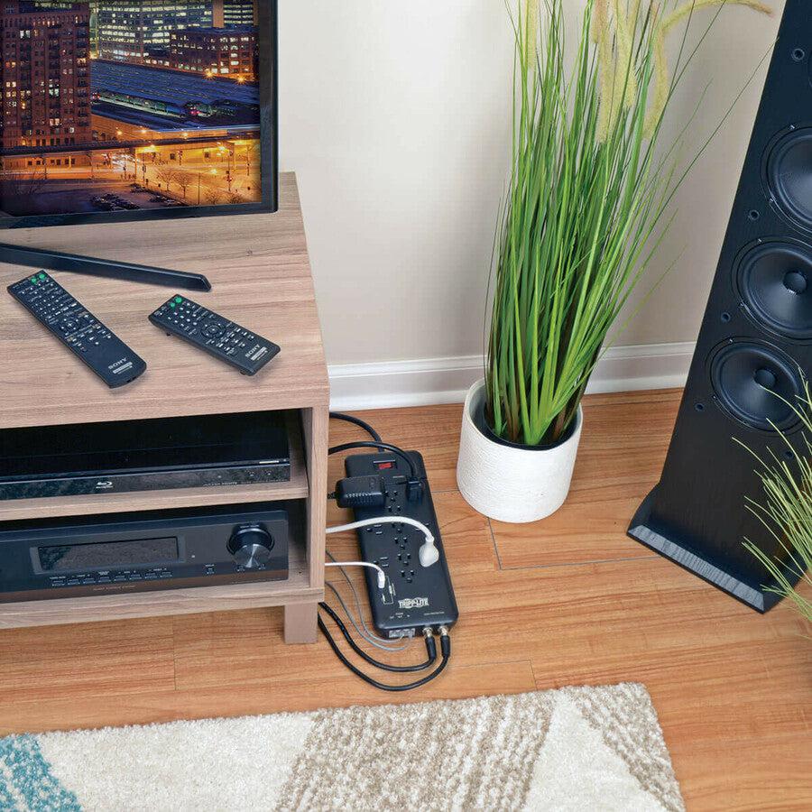Tripp Lite Protect It! 12-Outlet Surge Protector - 8 Ft. Cord, 4320 Joules, Tel/Modem/Coax Protection, 2 Usb Ports, Black