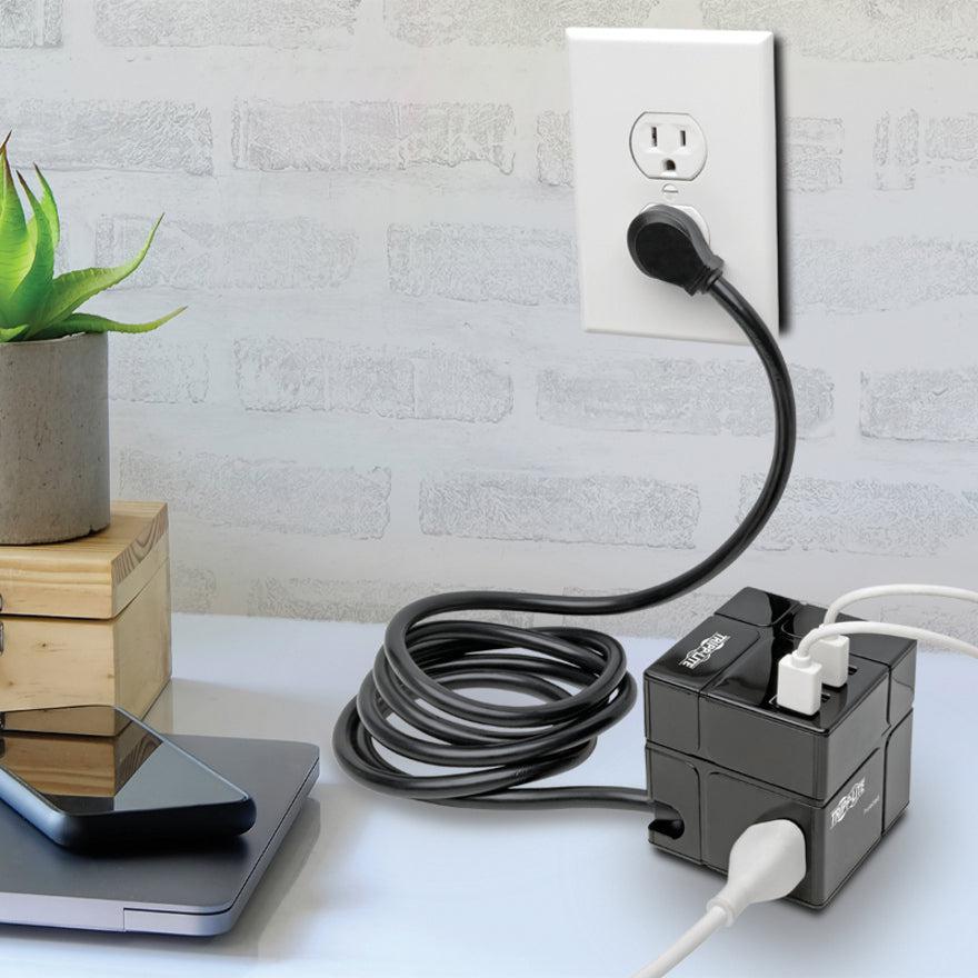 Tripp Lite Protect It! 3-Outlet Power Cube Surge Protector - 6 Usb-A Ports (7.2A Shared), 6 Ft. Cord, 540 Joules, Black