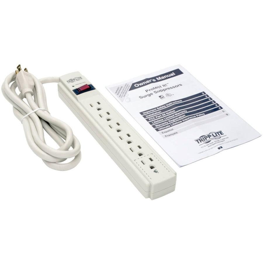 Tripp Lite Protect It! 6-Outlet Surge Protector, 6-Ft Cord, 790 Joules, Diagnostic Led, White Housing