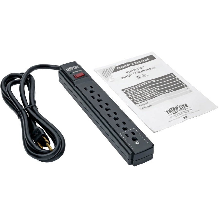 Tripp Lite Protect It! 6-Outlet Surge Protector, 6-Ft. Cord, 790 Joules, Diagnostic Led, Black Housing