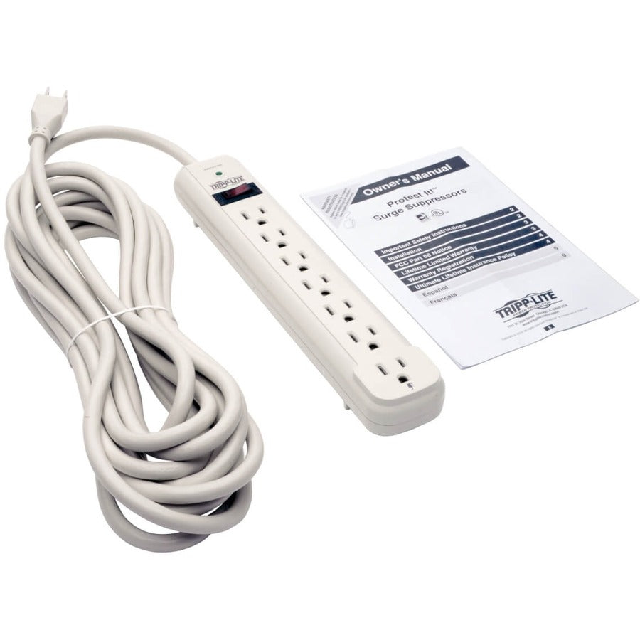 Tripp Lite Protect It! 7-Outlet Surge Protector, 25-Ft. Cord, 1080 Joules, Light Gray Housing