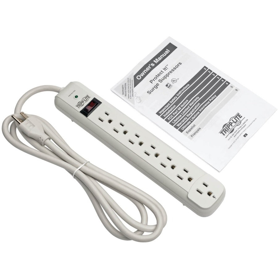 Tripp Lite Protect It! 7-Outlet Surge Protector, 6-Ft. Cord, 1080 Joules - Accommodates 1 Transformer
