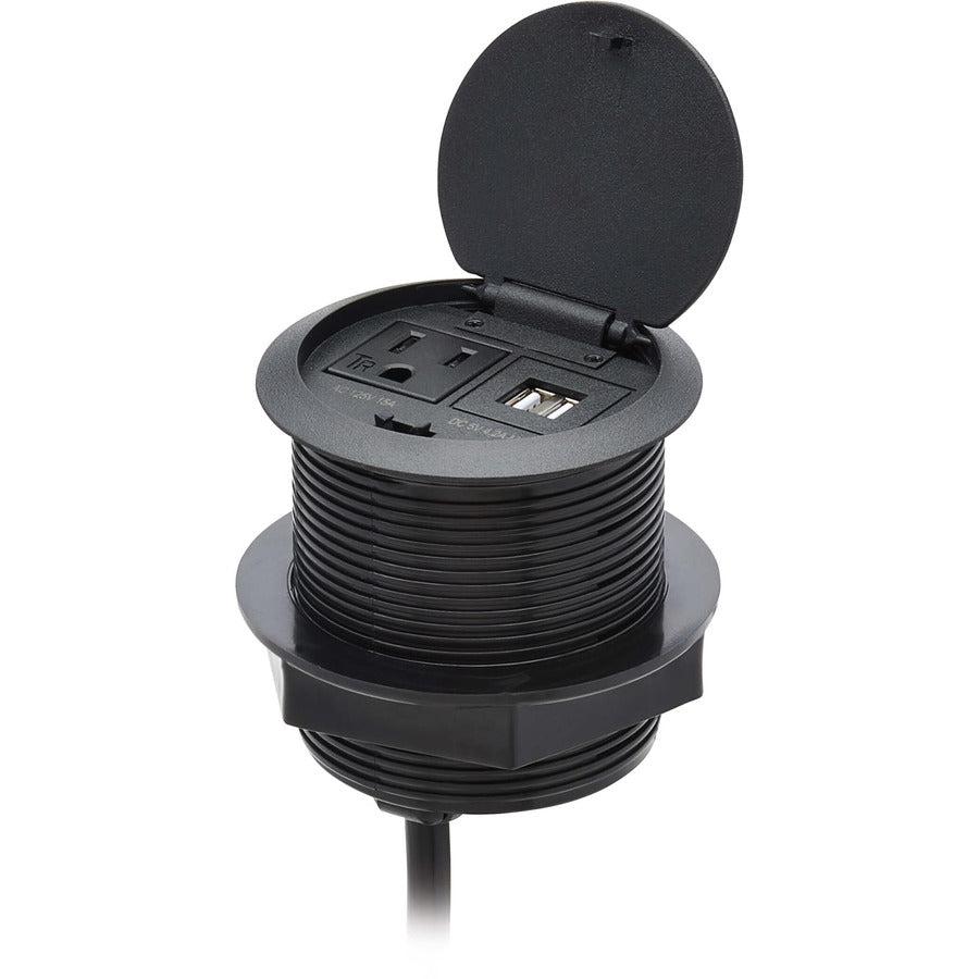 Tripp Lite Protect It! Desktop Power Grommet - NEMA 5-15P, 2x USB-A Charging, Surge Protection, 10 ft. Cord, Antimicrobial, Black