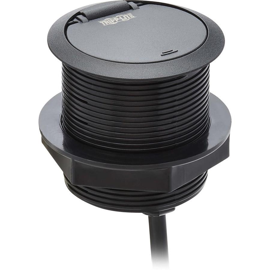 Tripp Lite Protect It! Desktop Power Grommet - NEMA 5-15P, 2x USB-A Charging, Surge Protection, 10 ft. Cord, Antimicrobial, Black