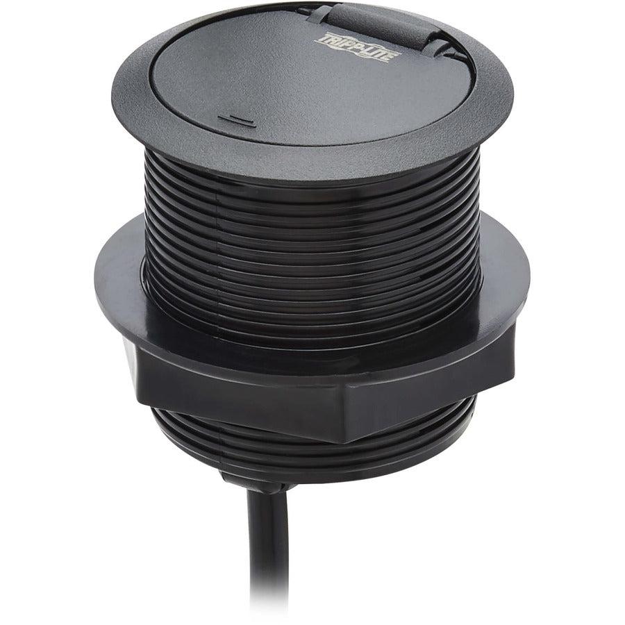 Tripp Lite Protect It! Desktop Power Grommet - NEMA 5-15P, 2x USB-A Charging, Surge Protection, 10 ft. Cord, Antimicrobial, Black