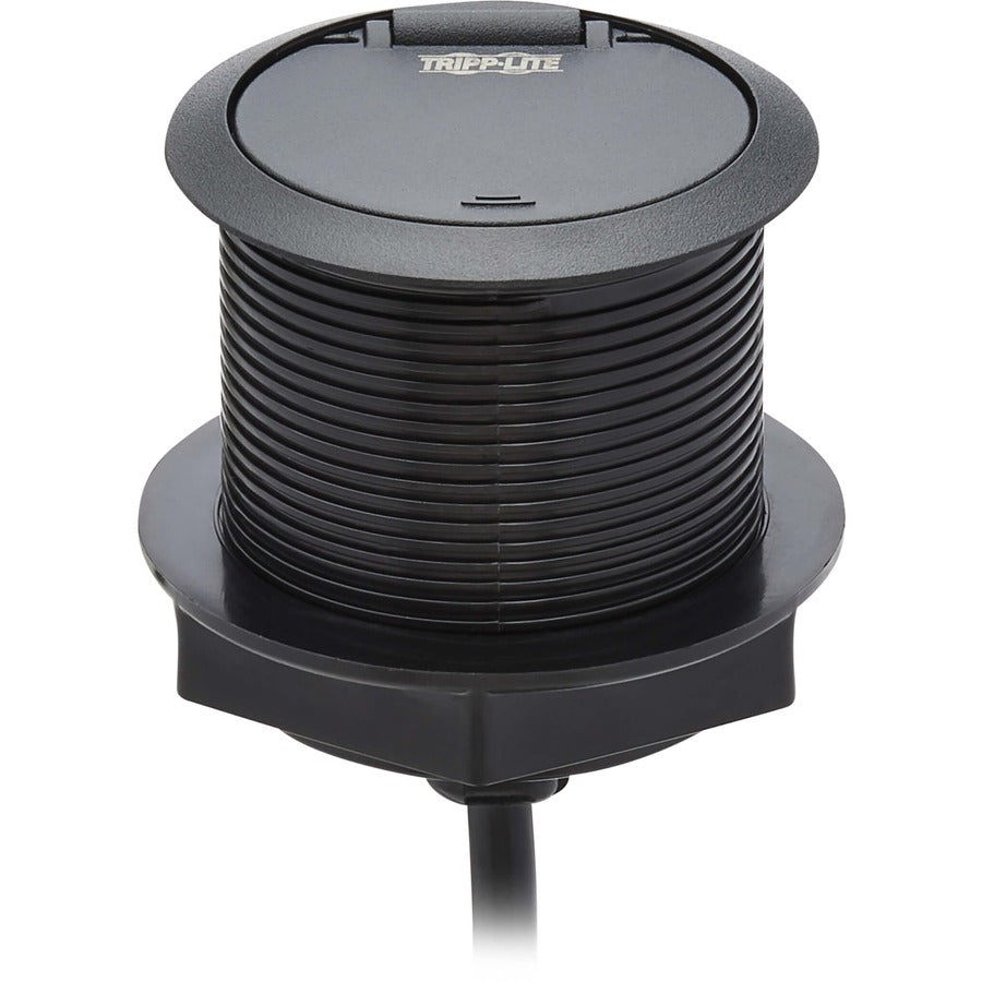 Tripp Lite Protect It! Desktop Power Grommet - NEMA 5-15P, 2x USB-A Charging, Surge Protection, 10 ft. Cord, Antimicrobial, Black