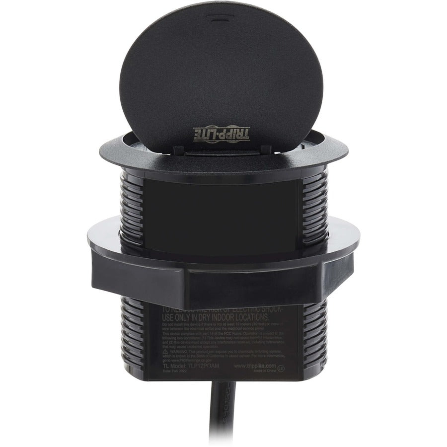Tripp Lite Protect It! Desktop Power Grommet - NEMA 5-15P, 2x USB-A Charging, Surge Protection, 10 ft. Cord, Antimicrobial, Black