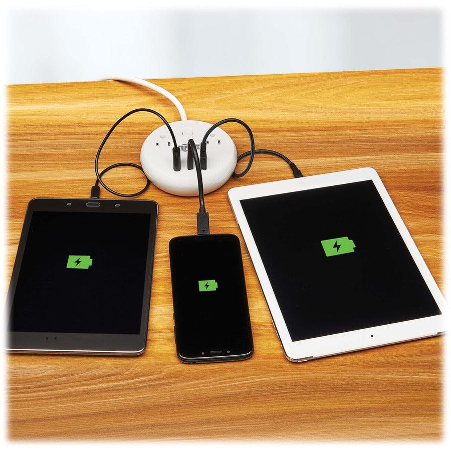 Tripp Lite Safe-IT 30W 2-Outlet Surge Protector - 5-15R Outlets, 3 USB Ports, 6 ft. (1.8 m) Cord, 300 Joules, Antimicrobial Protection, White
