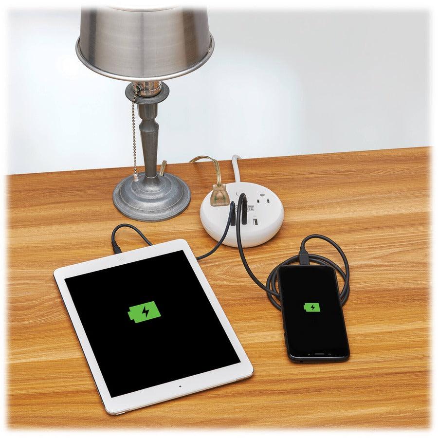 Tripp Lite Safe-IT 30W 2-Outlet Surge Protector - 5-15R Outlets, 3 USB Ports, 6 ft. (1.8 m) Cord, 300 Joules, Antimicrobial Protection, White