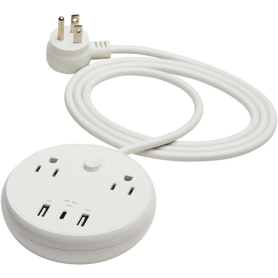 Tripp Lite Safe-IT 30W 2-Outlet Surge Protector - 5-15R Outlets, 3 USB Ports, 6 ft. (1.8 m) Cord, 300 Joules, Antimicrobial Protection, White