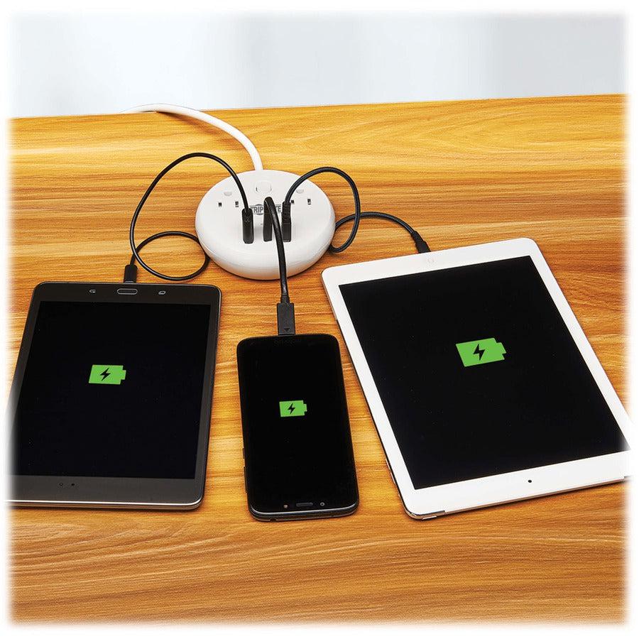Tripp Lite Safe-IT 57W 2-Outlet Surge Protector - 5-15R Outlets, 3 USB Ports, 8 ft. (2.4 m) Cord, 300 Joules, Antimicrobial Protection, White