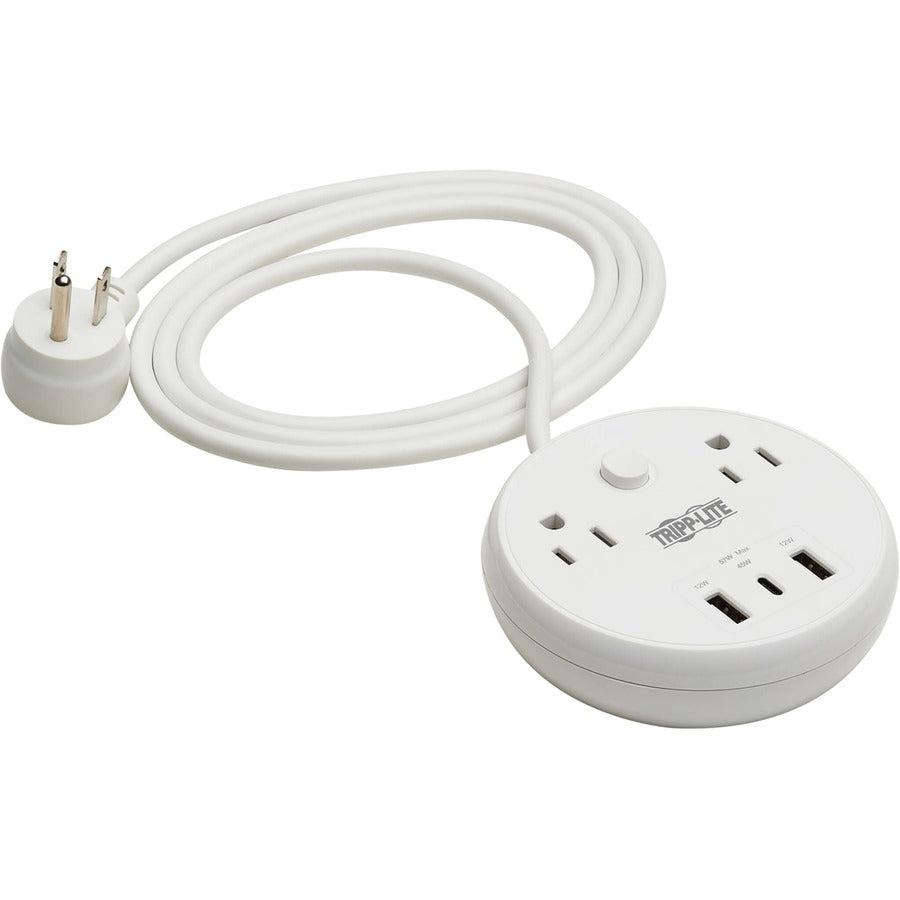 Tripp Lite Safe-IT 57W 2-Outlet Surge Protector - 5-15R Outlets, 3 USB Ports, 8 ft. (2.4 m) Cord, 300 Joules, Antimicrobial Protection, White