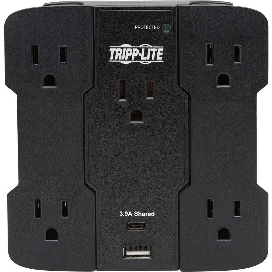 Tripp Lite Safe-It 5-Outlet Surge Protector - Usb-A/Usb-C Ports, 5-15P Direct Plug-In, 1050 Joules, Antimicrobial Protection, Black