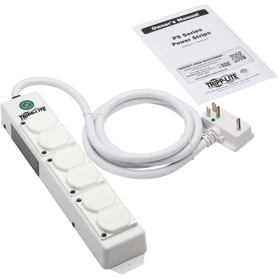 Tripp Lite Safe-It Ul 2930 Medical-Grade Power Strip For Patient Care Vicinity, 6 Hospital-Grade Outlets, Safety Covers, Antimicrobial, 15 Ft. Cord, Dual Ground