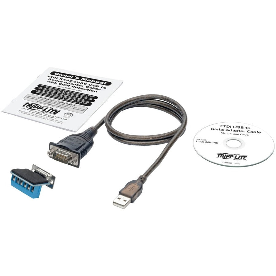 Tripp Lite U209-30N-Ind Usb To Rs485/Rs422 Ftdi Serial Adapter Cable With Com Retention (Usb-A To Db9 M/M), 30-In. (76.2 Cm)