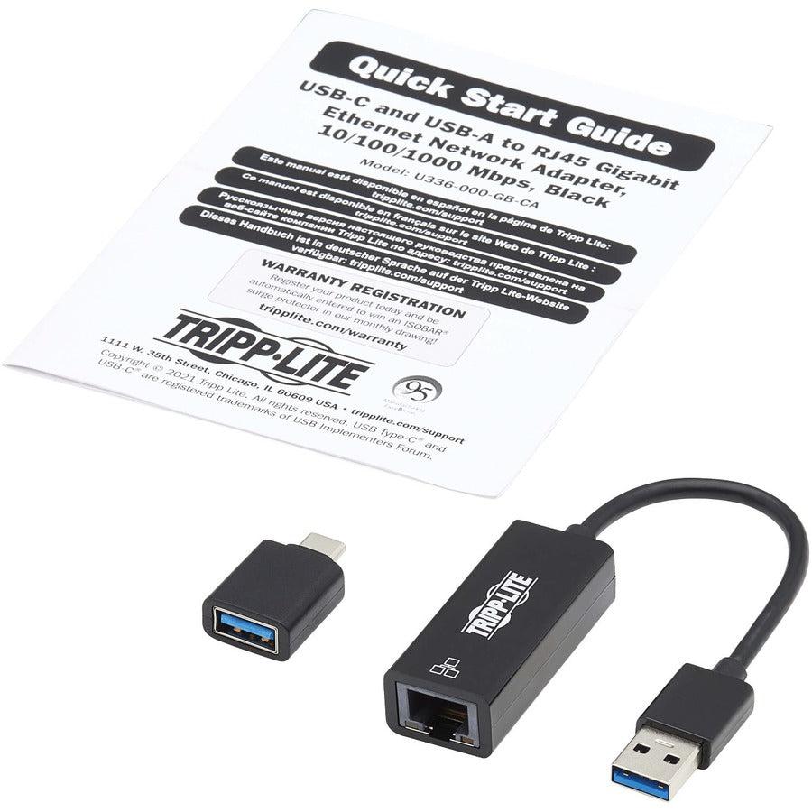 Tripp Lite U336-000-Gb-Ca Usb-C, Usb-A To Rj45 Gigabit Ethernet Network Adapter (2Xm/F), Usb 3.2 Gen 1, Black