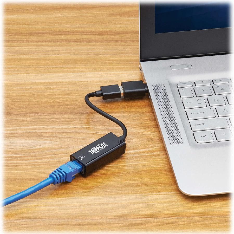 Tripp Lite U336-000-Gb-Ca Usb-C, Usb-A To Rj45 Gigabit Ethernet Network Adapter (2Xm/F), Usb 3.2 Gen 1, Black