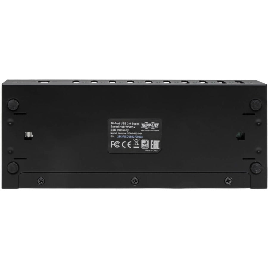 Tripp Lite U360-010-Ind 10-Port Industrial-Grade Usb 3.0 Superspeed Hub - 20 Kv Esd Immunity, Metal Housing, Mountable