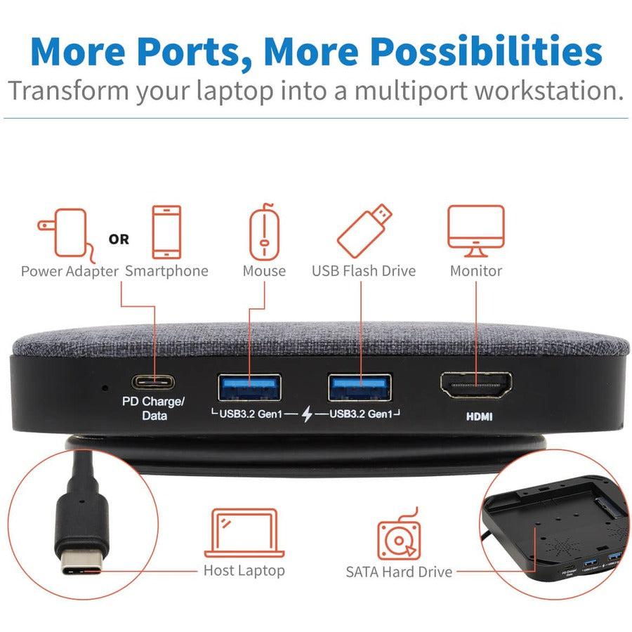 Tripp Lite U442-Dock17-Gy Usb-C Dock With Optional Internal Hard Drive, 4K Hdmi, Usb 3.2 (5G), Usb-A/Usb-C Hub, Sata Iii, 100W Pd Charging, Gray