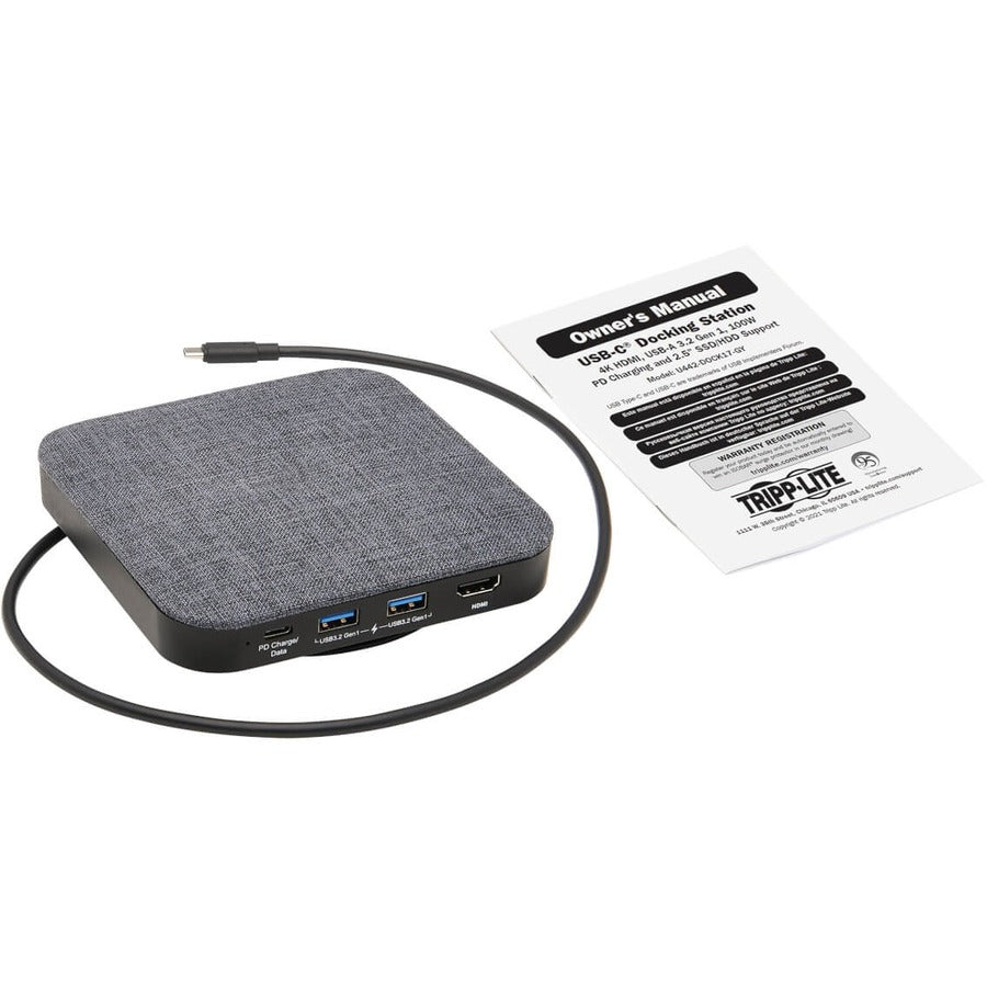 Tripp Lite U442-Dock17-Gy Usb-C Dock With Optional Internal Hard Drive, 4K Hdmi, Usb 3.2 (5G), Usb-A/Usb-C Hub, Sata Iii, 100W Pd Charging, Gray