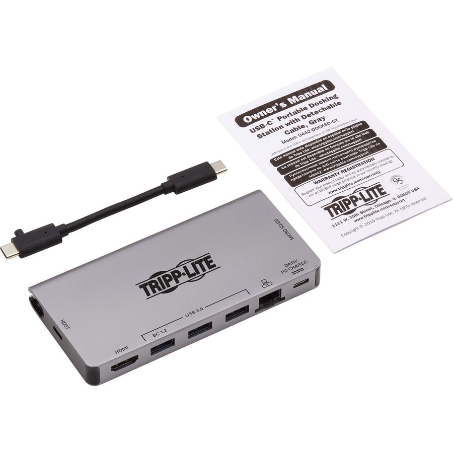 Tripp Lite U442-Dock5D-Gy Usb-C Dock - 4K Hdmi, Usb 3.2 Gen 1, Usb-A Hub, Gbe, Memory Card, 100W Pd Charging, Detachable Cord