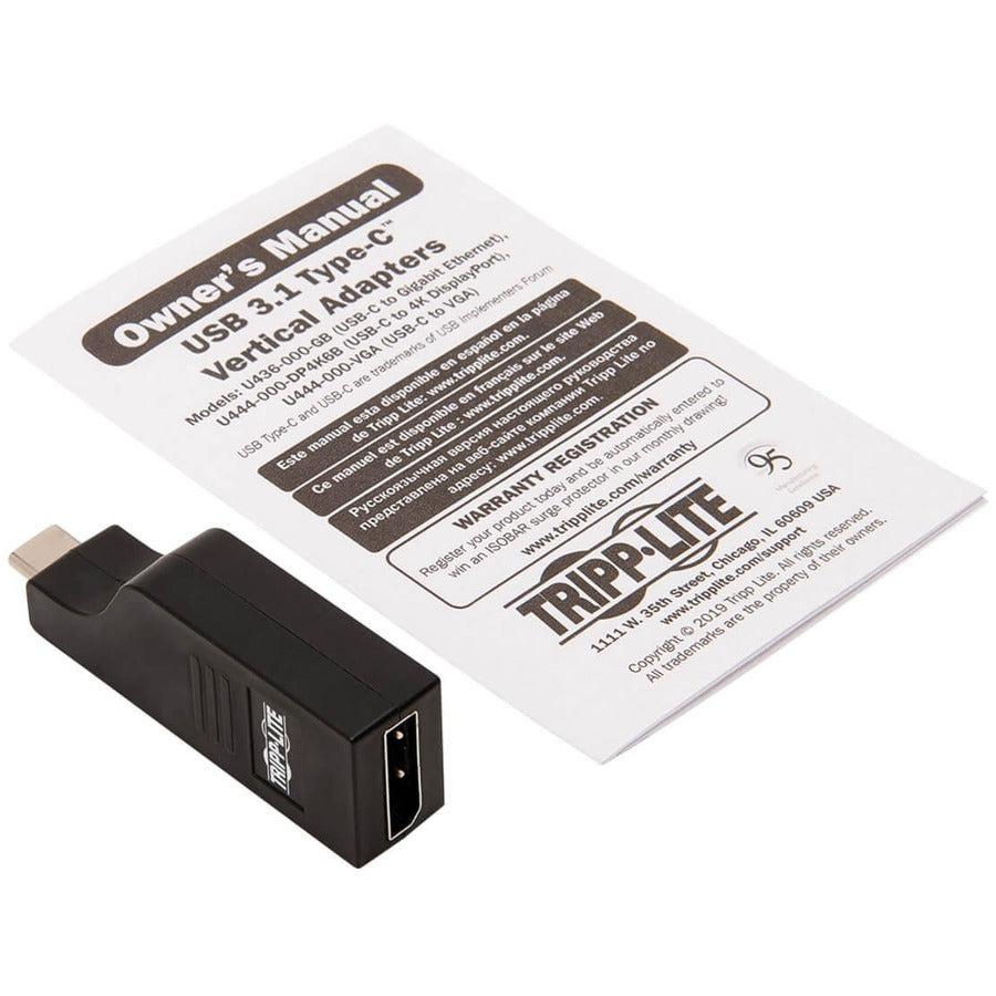 Tripp Lite U444-000-Dp4K6B Usb-C To Displayport Vertical Adapter (M/F) - Usb 3.1, Gen 1, Thunderbolt 3, 4K @ 60 Hz, Black