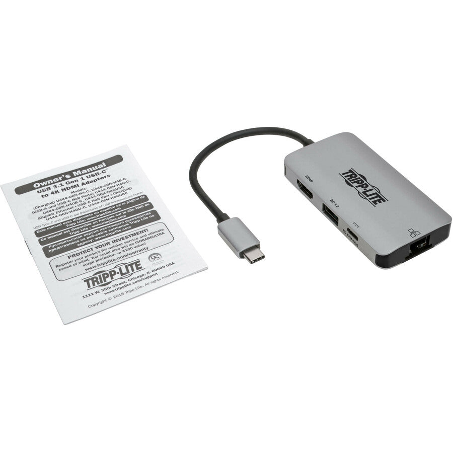 Tripp Lite U444-06N-H4Gusc Usb-C Multiport Adapter - 4K Hdmi, Usb-A, Gbe, 100W Pd Charging, Hdcp, Gray