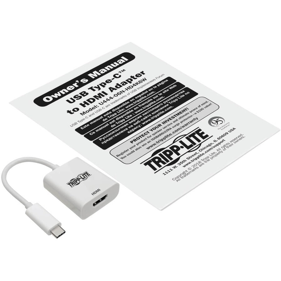 Tripp Lite U444-06N-Hd4K6W Usb-C To Hdmi Adapter (M/F) - 4K 60 Hz, Hdcp 2.2, White