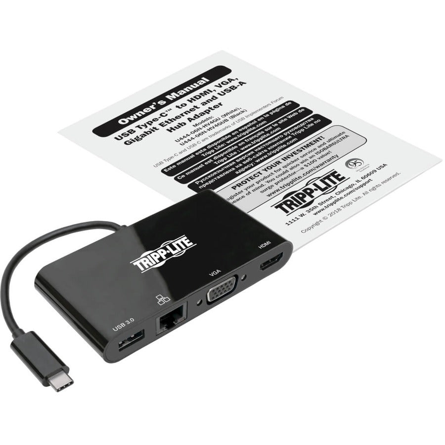 Tripp Lite U444-06N-Hv4Gub Usb-C Multiport Adapter - 4K Hdmi, Vga, Usb-A, Gbe, Hdcp, Black