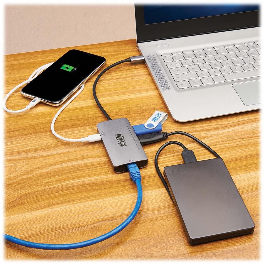 Tripp Lite U460-003-3Agalc 3-Port Usb-C Hub - Usb 3.2 Gen 1, 3 Usb-A Ports, Gbe, Thunderbolt 3, 100W Pd Charging, Aluminum Housing