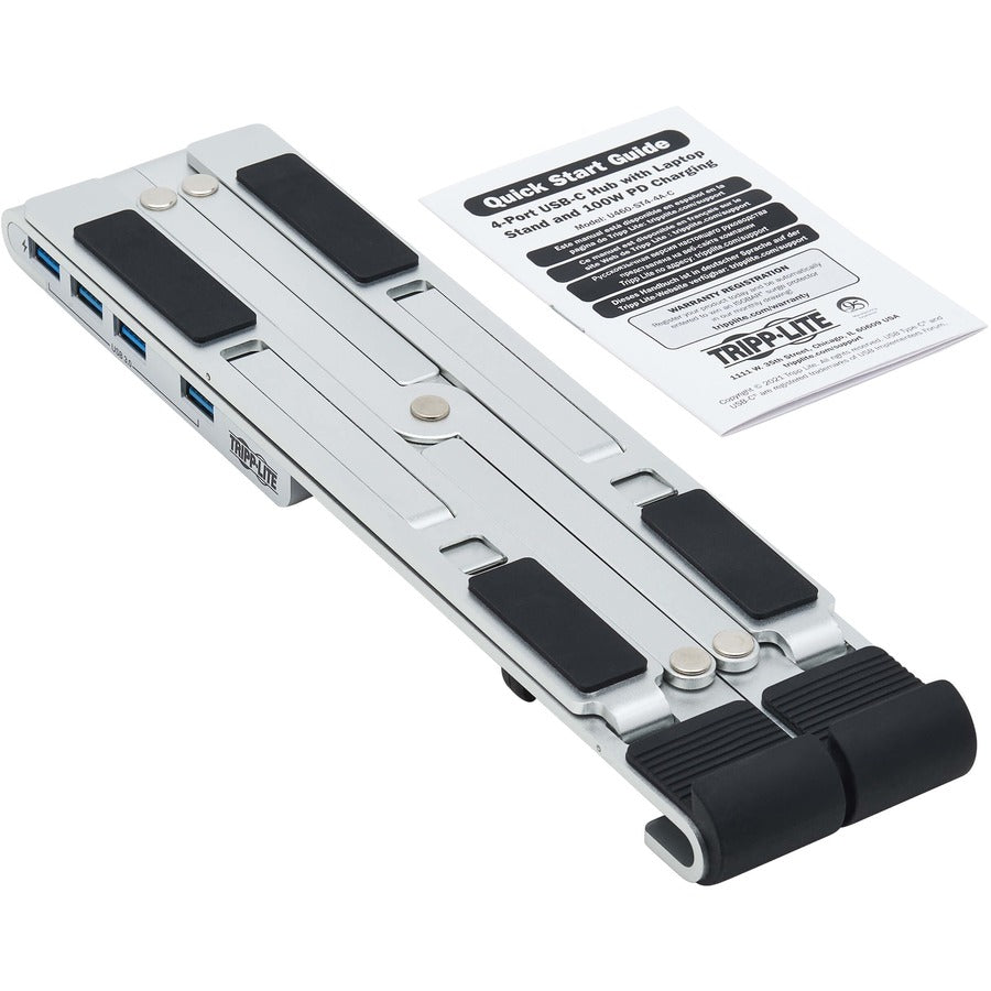 Tripp Lite U460-St4-4A-C 4-Port Usb-C Hub With Laptop Stand - Usb 3.2 Gen 1, 4 Usb-A Ports, Thunderbolt 3, 100W Pd Charging, Silver