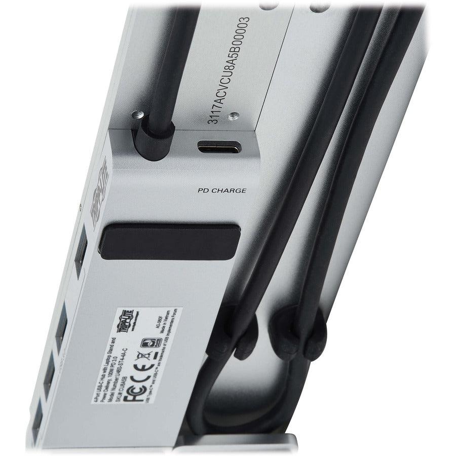 Tripp Lite U460-St4-4A-C 4-Port Usb-C Hub With Laptop Stand - Usb 3.2 Gen 1, 4 Usb-A Ports, Thunderbolt 3, 100W Pd Charging, Silver