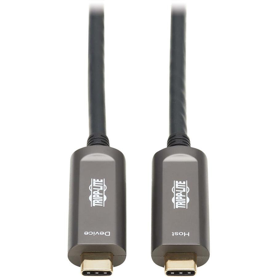 Tripp Lite USB-C AOC Cable (M/M) - USB 3.2 Gen 2 (10 Gbps) Plenum-Rated Fiber Active Optical Cable - Data Only, Backward Compatible, Black, 15 m