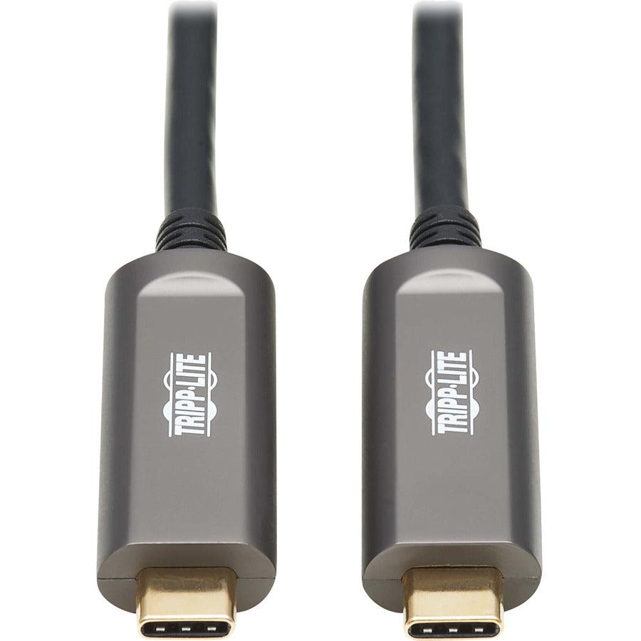 Tripp Lite USB-C AOC Cable (M/M) - USB 3.2 Gen 2 (10 Gbps) Plenum-Rated Fiber Active Optical Cable - Data Only, Black, 20 m