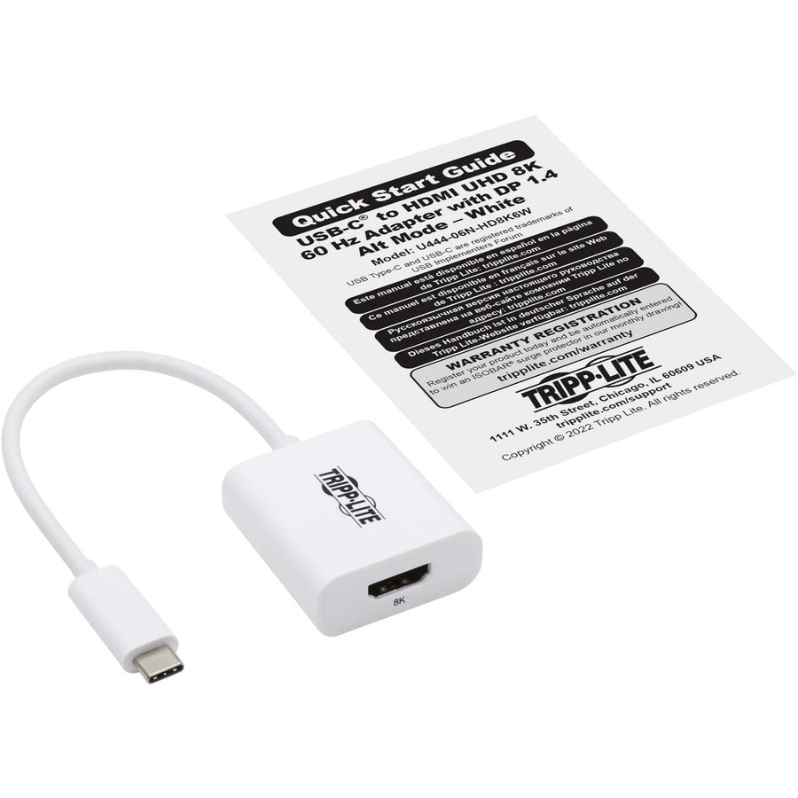 Tripp Lite USB-C to HDMI Adapter (M/F) - 8K 60 Hz, HDR, 4:4:4, HDCP 2.3, White - 1 x HDMI