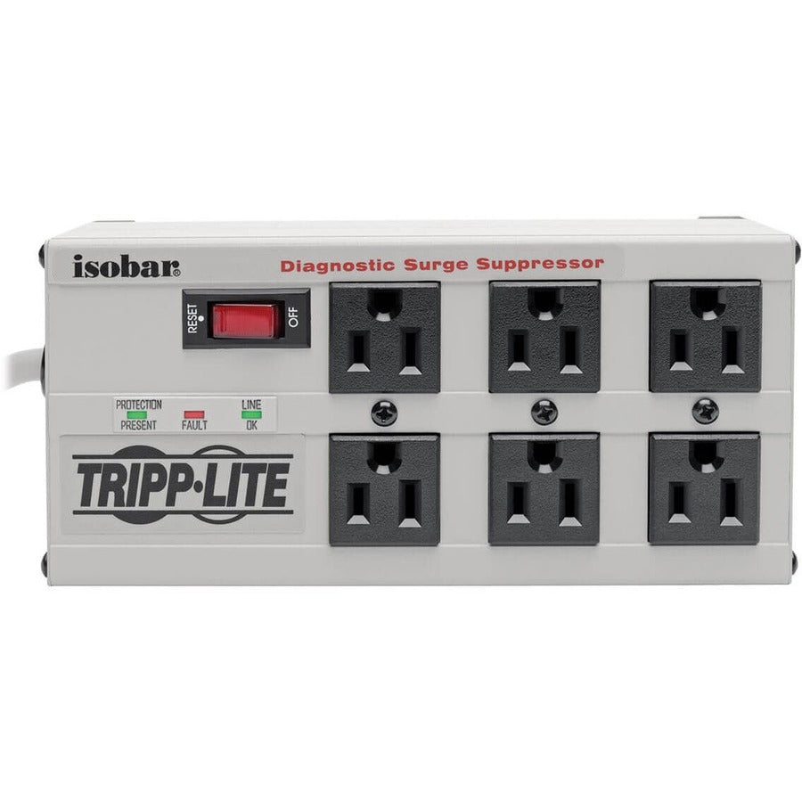 Tripp Lite by Eaton Isobar 6-Outlet Surge Protector, 6 ft. Cord with Right-Angle Plug, 3330 Joules, Diagnostic LEDs, Metal Housing IBAR6-6D